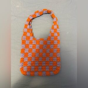 Orange and purple knitted bag